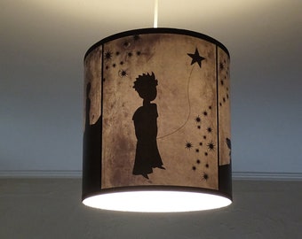 Abat-jour gris et noir Le Petit Prince - chambre d'enfant, chambre de bébé, lampe de chevet, luminaire, éclairage, décoration féerique,