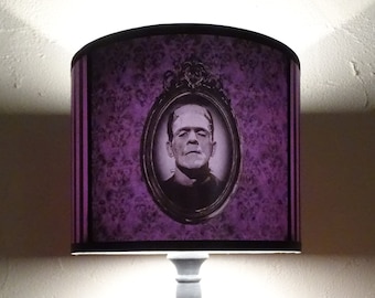 Gothic Bride Of Frankenstein purple drum lamp shade Lampshade - Victorian Gothic home, classic horror movie, damask, stripes, violet