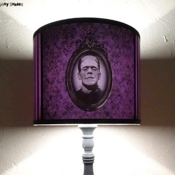 Abat Jour noir et violet à rayures Frankenstein's Bride - La fiancée de Frankenstein, déco gothique, film d'horreur,baroque, lampe de chevet