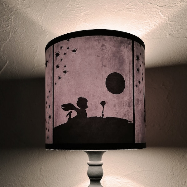 Abat-jour gris et noir Le Petit Prince - chambre d'enfant, chambre de bébé, lampe de chevet, luminaire, éclairage, lampe à poser