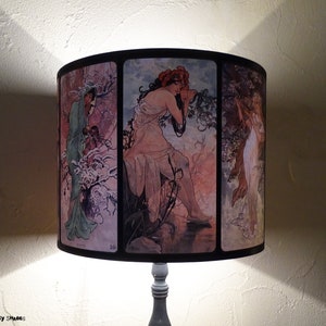 Art Nouveau lamp shade Lampshade - drum lampshade, Alphonse Mucha, four seasons, illustrations, French décor, pastel colors, posters, women