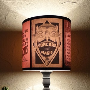 Circus Sideshow brown drum lamp shade Lampshade - Devil, unique light, lighting, bohemian decor, Lucifer, boho,table lamp shade,circus decor