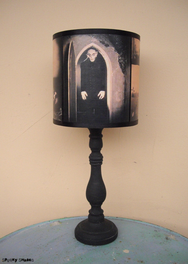 Nosferatu Lampshade lamp shade lighting, Halloween decor, gothic home decor, classic horror movie, vampire, morbid, table light shade,gift image 7