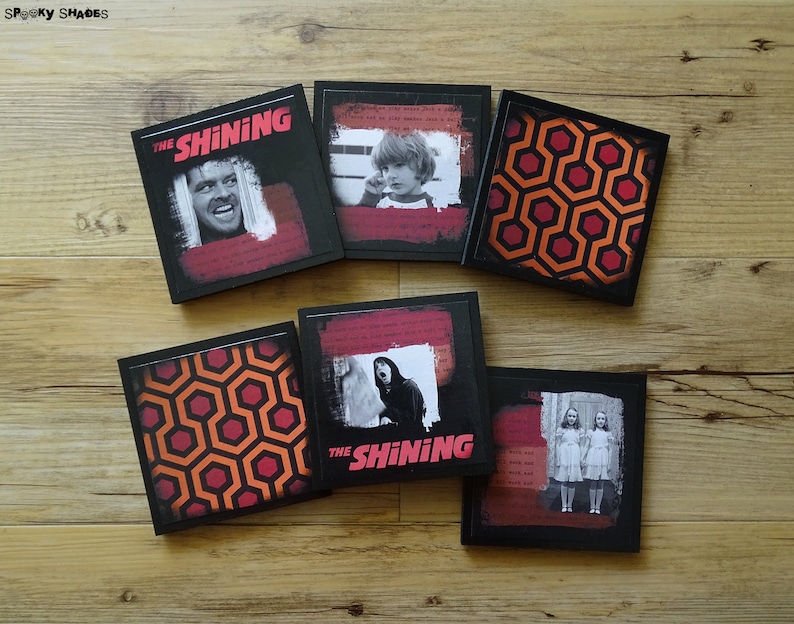 Lot de 6 dessous de verre en bois The Shining sous verre, Overlook Hotel, horreur, film, déco halloween, cadeau pour geek, fête des pères image 1