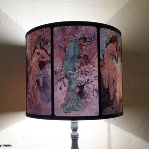 Art Nouveau lamp shade Lampshade drum lampshade, Alphonse Mucha, four seasons, illustrations, French décor, pastel colors, posters, women image 4
