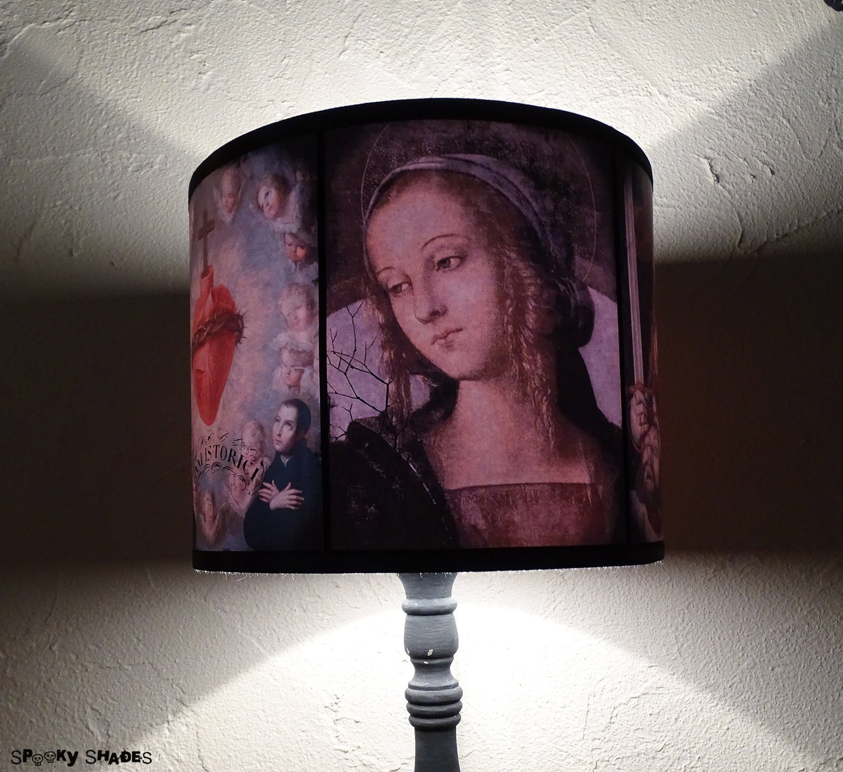 abat jour cylindre renaissance italienne - portrait, vierge marie, art religieux, lampe décorative, à poser, luminaires, madone