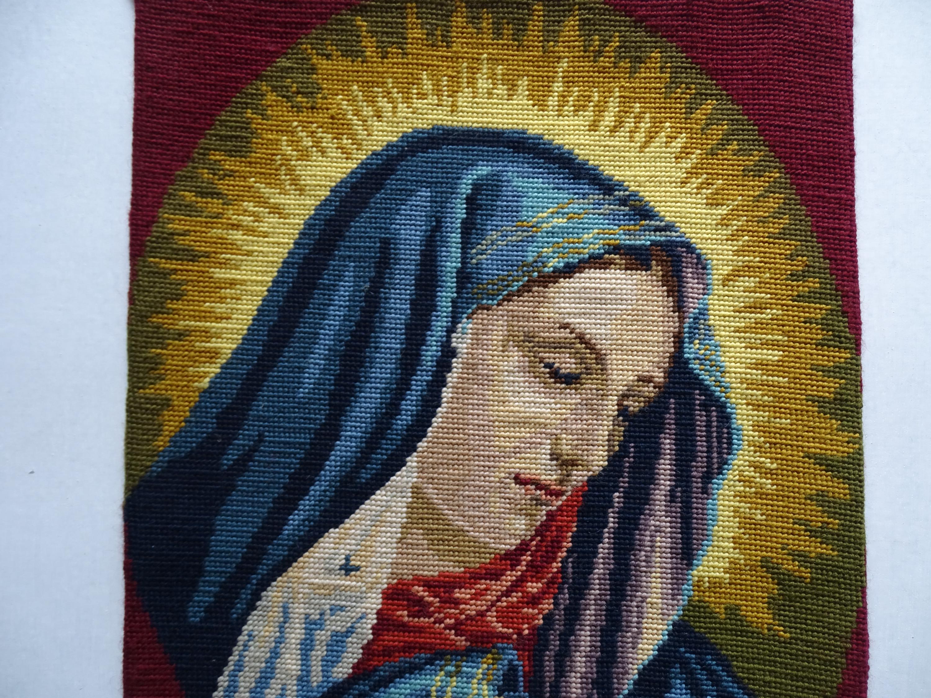 Vintage Virgin Mary Needlepoint Tapestry - Religious