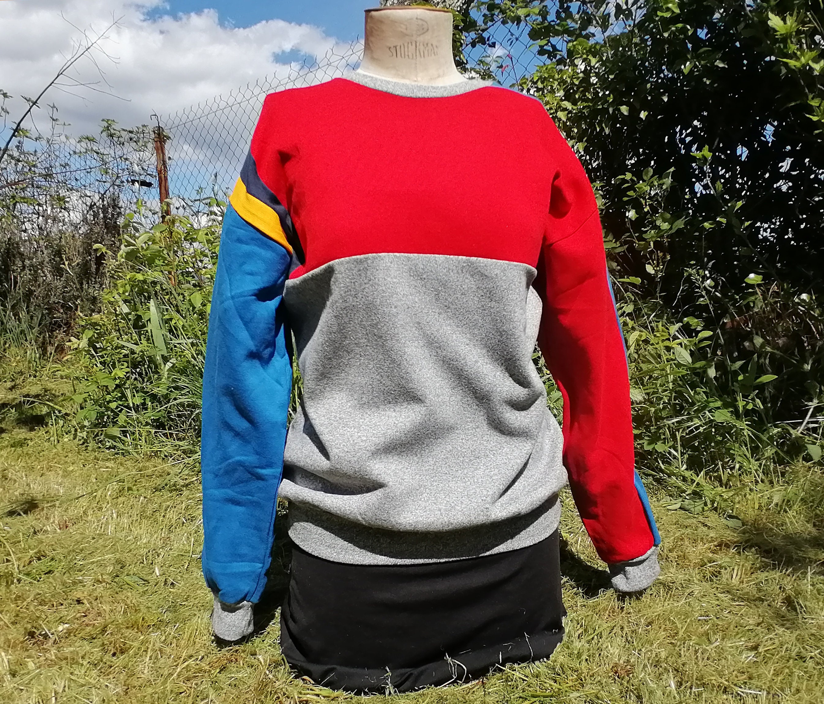 Vintage Logo Color Block Hoodie, Grey