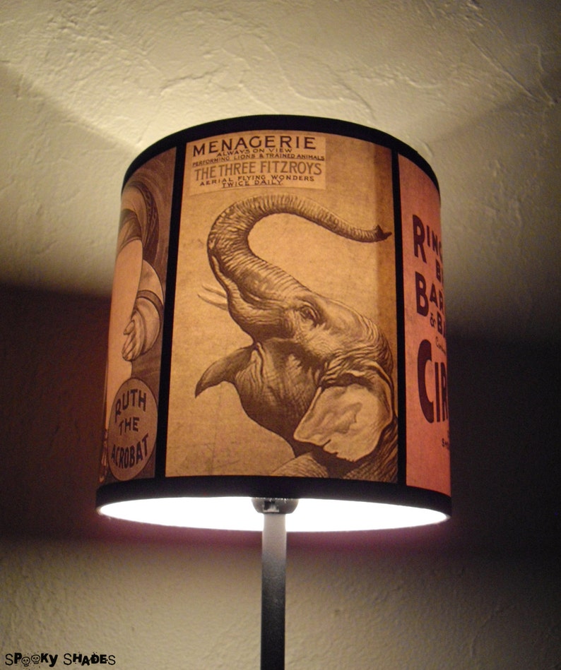 Circus lamp shade Lampshade Circus Sideshow unique lighting, circus decor, orange salmon, drum lamp shade, boho, bohemian decor, burlesque image 3