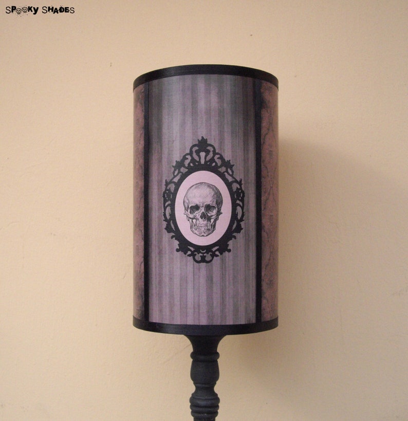 Victorian Skull lamp shade lampshade Victorian Gothic decor, Halloween, unique lighting, grey lampshade, anatomy, skull gifts, boudoir image 1
