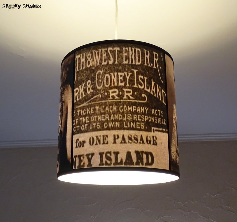 Vintage Tattoos hanging lamp shade lampshade victorian light, tattoo shop decor, drum lamp shade, pendant light, black and white, parlor image 2