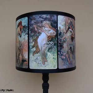Art Nouveau lamp shade Lampshade drum lampshade, Alphonse Mucha, four seasons, illustrations, French décor, pastel colors, posters, women image 7