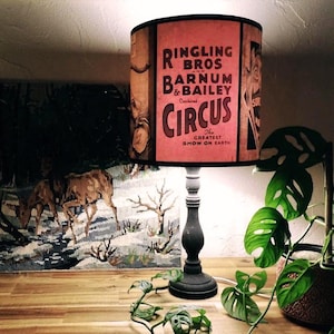 Circus lamp shade Lampshade Circus Sideshow - unique lighting, circus decor, orange salmon, drum lamp shade, 7 inches