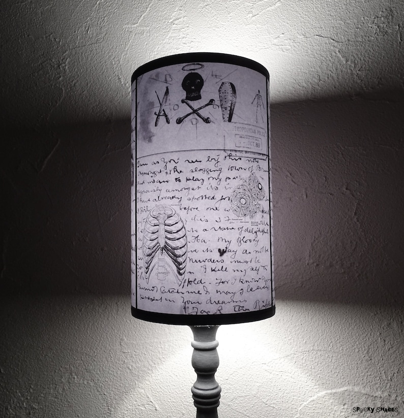 Jack's Anatomy black and white Lamp Shade Lampshade Gothic home décor, horror décor, skull lamp, Victorian, medical, Jack the Ripper image 5