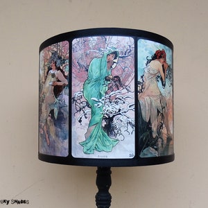 Art Nouveau lamp shade Lampshade drum lampshade, Alphonse Mucha, four seasons, illustrations, French décor, pastel colors, posters, women image 8