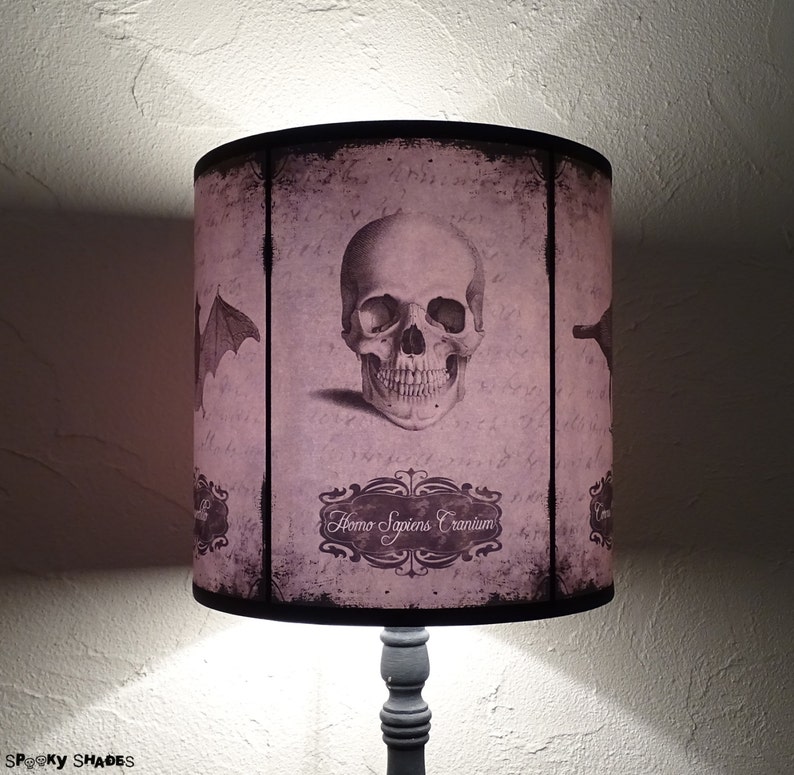 Skull lamp shade lampshade Halloween Curiosities skull lamp, cabinet of curiosities, Halloween decor,Gothic home decor, witch decor, wicca image 1