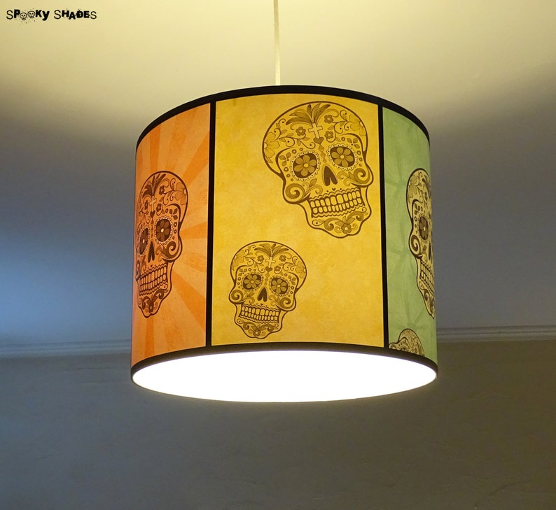 Skull lamp Rainbow Sugar Skulls pendant lamp shade lampshade sugar skull, unique lighting, calavera,Day of the Dead,mexican decor,bohemian image 3