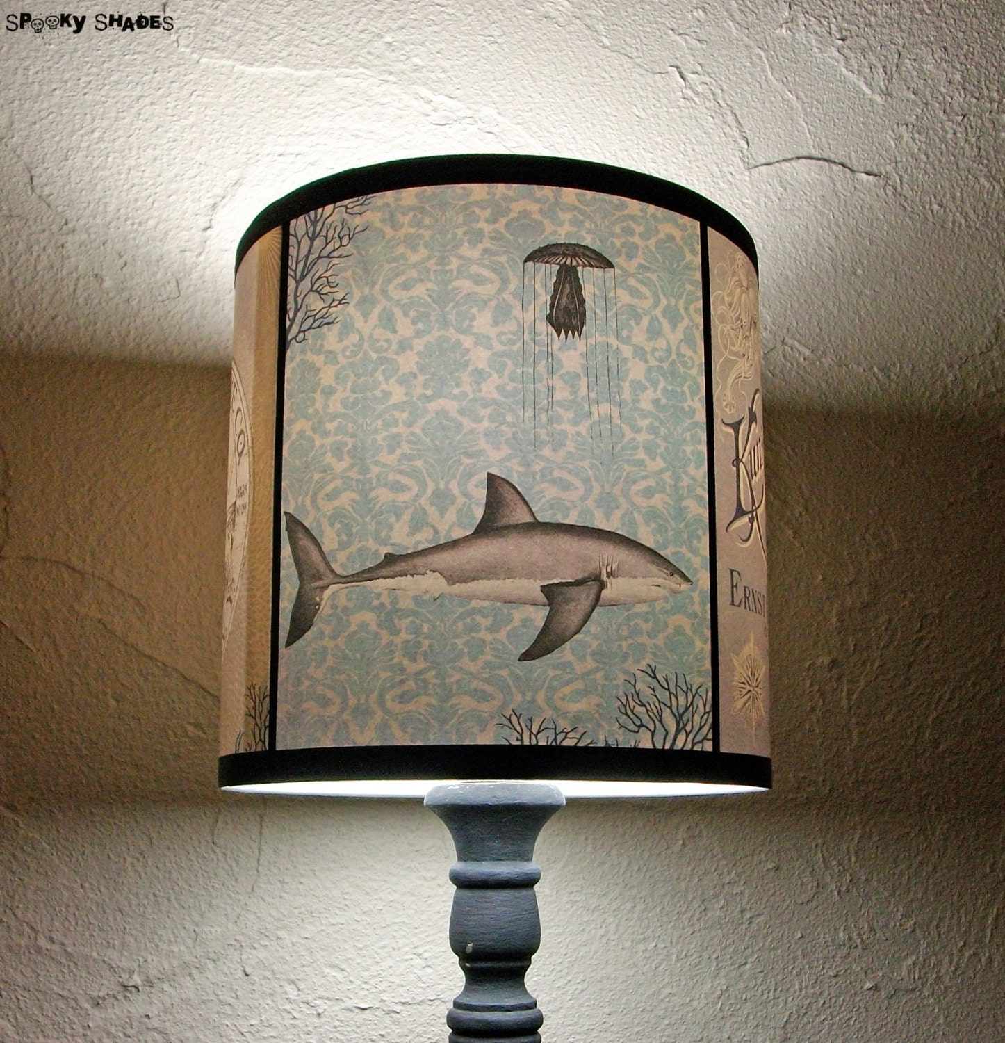 Abat Jour Requin Underwater Creatures - Décoration Bohème, Boho, Lampe Vintage, Abat-Jour Turquoise,