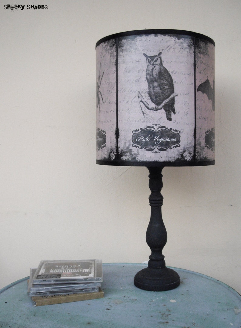 Raven crow lamp shade lampshade Witch decor, Halloween decor, cabinet of curiosities, goth decor, wicca, raven, crow, owl, bat, spider imagem 5