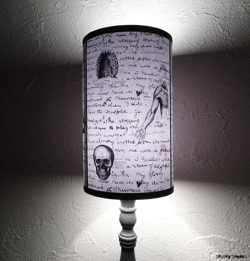 Jack's Anatomy black and white Lamp Shade Lampshade Gothic home décor, horror décor, skull lamp, Victorian, medical, Jack the Ripper image 4