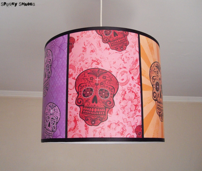 Skull lamp Rainbow Sugar Skulls pendant lamp shade lampshade sugar skull, unique lighting, calavera,Day of the Dead,mexican decor,bohemian image 5