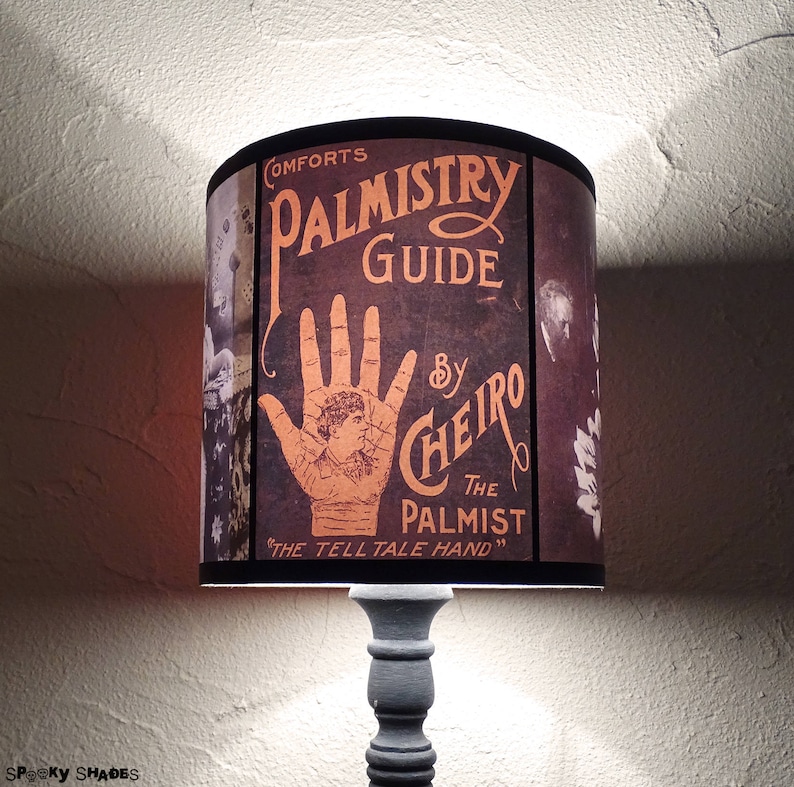 Palmistry orange lamp shade lampshade lighting, Halloween decor, witch decor, orange lampshade, palms reading, witchcraft, pagan decor image 1