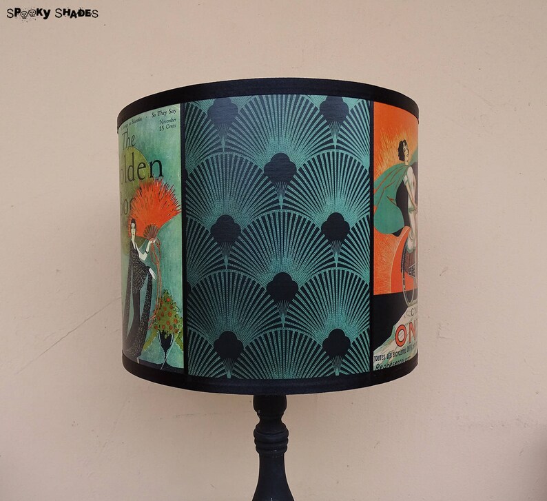 Turquoise Peacock Blue Art Deco Lamp Shade Lampshade Drum Etsy