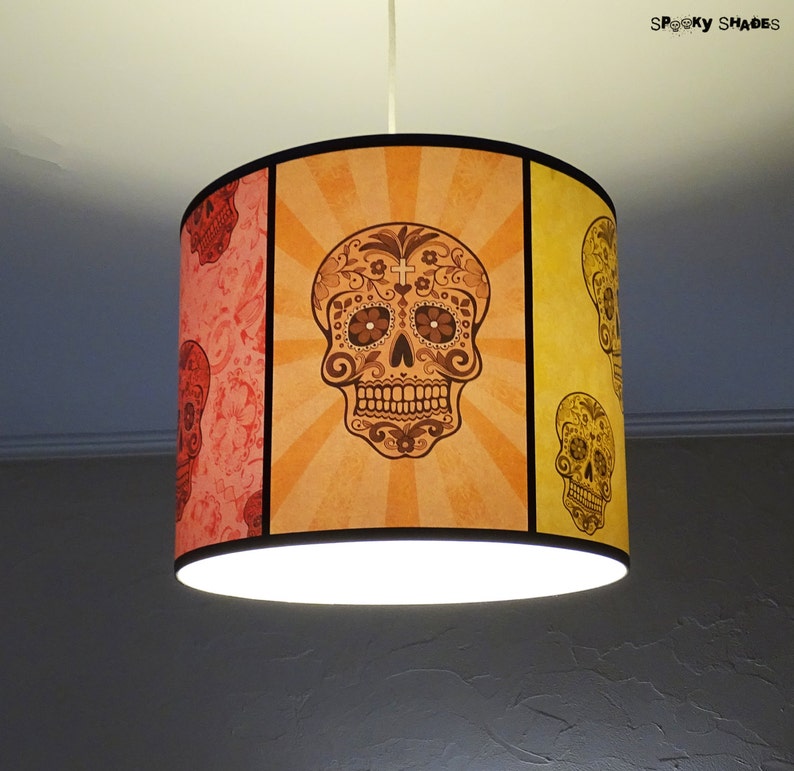 Skull lamp Rainbow Sugar Skulls pendant lamp shade lampshade sugar skull, unique lighting, calavera,Day of the Dead,mexican decor,bohemian image 1