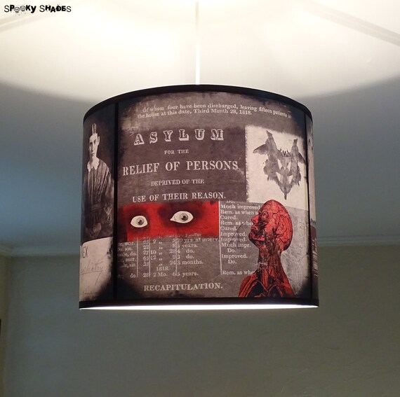 Asylum Ceiling Lamp Shade Lampshade Unique Light Gothic Decor Red Drum Lamp Shade Dark Art Spooky Lampshade Victorian Asylum Creepy