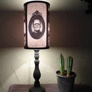 Bride Of Frankenstein Gothic lamp shade Lampshade unique lighting, Halloween decor, black and white, horror decor, goth decor,damask lamp image 3