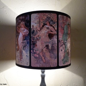 Art Nouveau lamp shade Lampshade drum lampshade, Alphonse Mucha, four seasons, illustrations, French décor, pastel colors, posters, women image 3