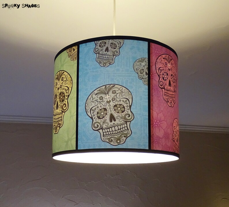 Skull lamp Rainbow Sugar Skulls pendant lamp shade lampshade sugar skull, unique lighting, calavera,Day of the Dead,mexican decor,bohemian image 4