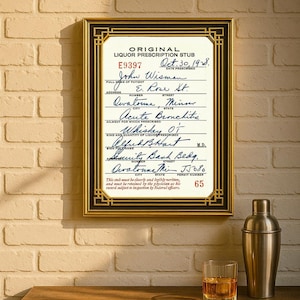 Prohibition Whiskey Prescription Print – 1928 Vintage Medical Liquor Poster, Speakeasy Bar Wall Art, Digital Download, prescription stud