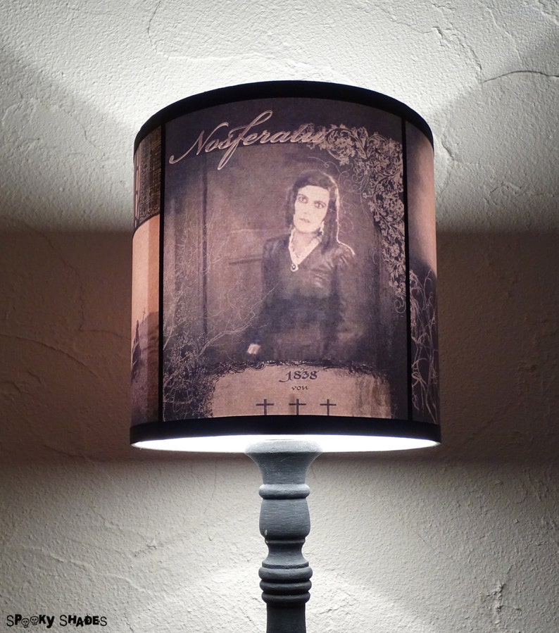 Nosferatu Lampshade lamp shade lighting, Halloween decor, gothic home decor, classic horror movie, vampire, morbid, table light shade,gift image 3