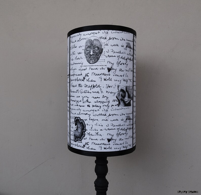 Jack's Anatomy black and white Lamp Shade Lampshade Gothic home décor, horror décor, skull lamp, Victorian, medical, Jack the Ripper image 8