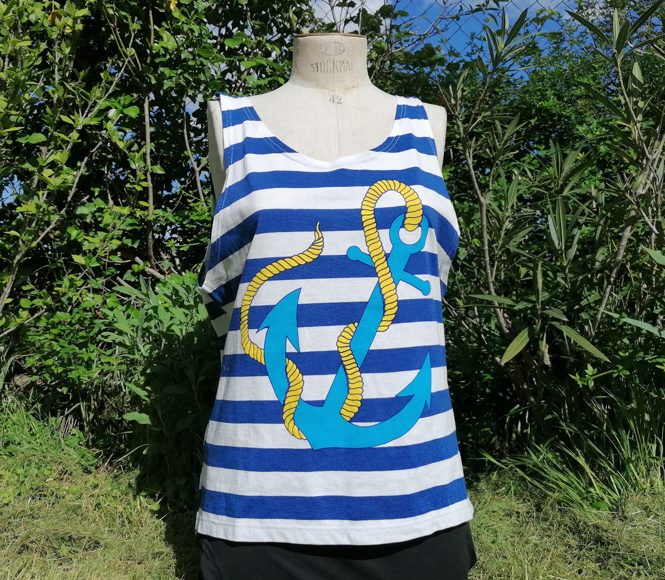 Mens Holiday Summer T Shirt Nautical Sailor Anchor Retro Hipster Printed Tee 