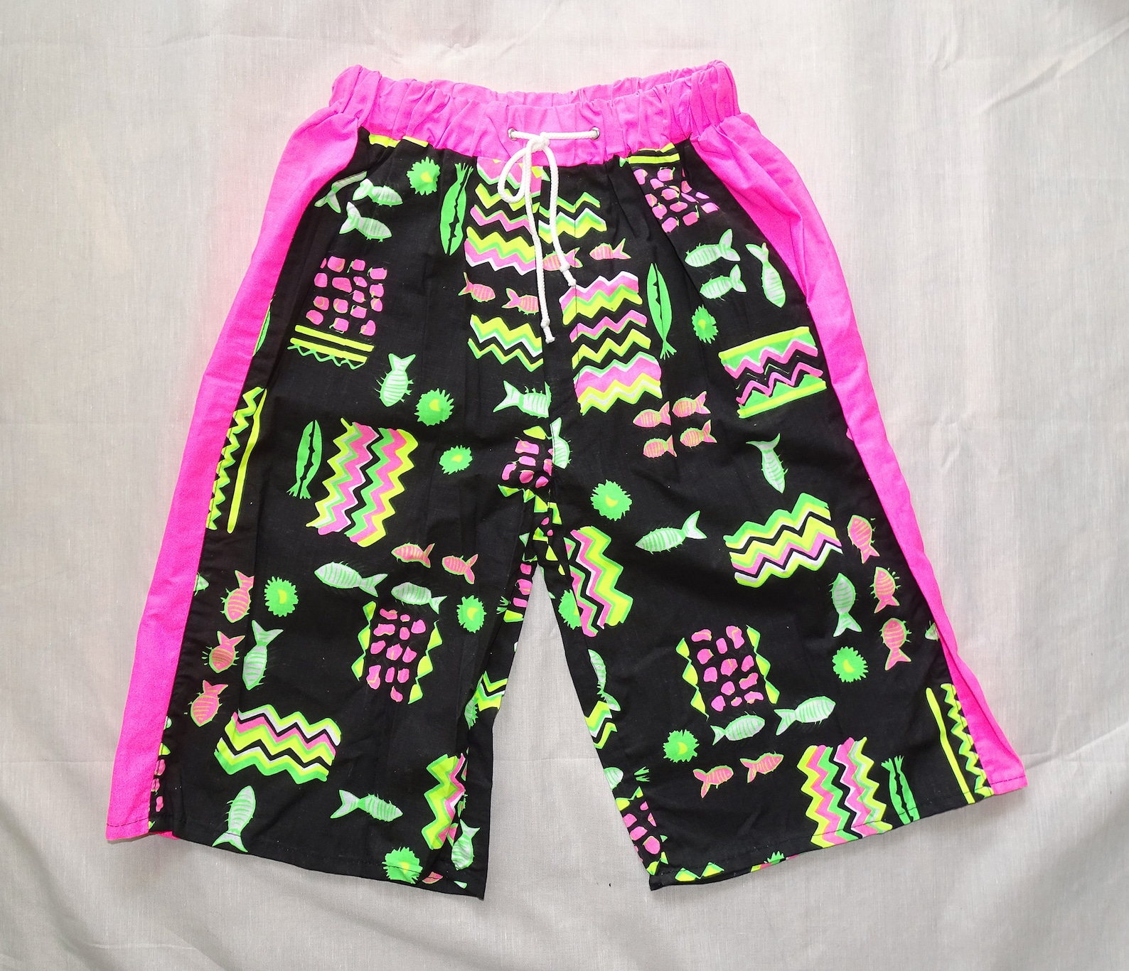 Black and neon pink bermuda shorts UNUSED Vintage 90s mens Etsy