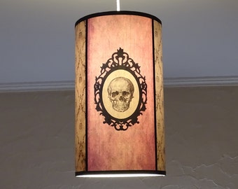 Pink Skull ceiling pendant lamp shade lampshade - Gothic home decor, unique lighting, hanging chandelier, pastel goth, damask, Baroque cameo