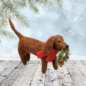 Felt Dog Ornament, Felt Ornament, Felt Animal, Felt Christmas Ornament, Felt Animal Ornament, Christmas Ornament, Christmas Dog with Wreath