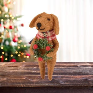 Felt Dog Ornament, Felt Ornament, Felt Animal, Felt Christmas Ornament, Felt Animal Ornament, Christmas Ornament, Christmas Dog with Wreath