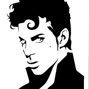 May include: A monochrome graphic portrait of a person with curly hair and a serious expression. The image is a stylized illustration with strong lines and a minimalist design, suitable for wall art or merchandise.