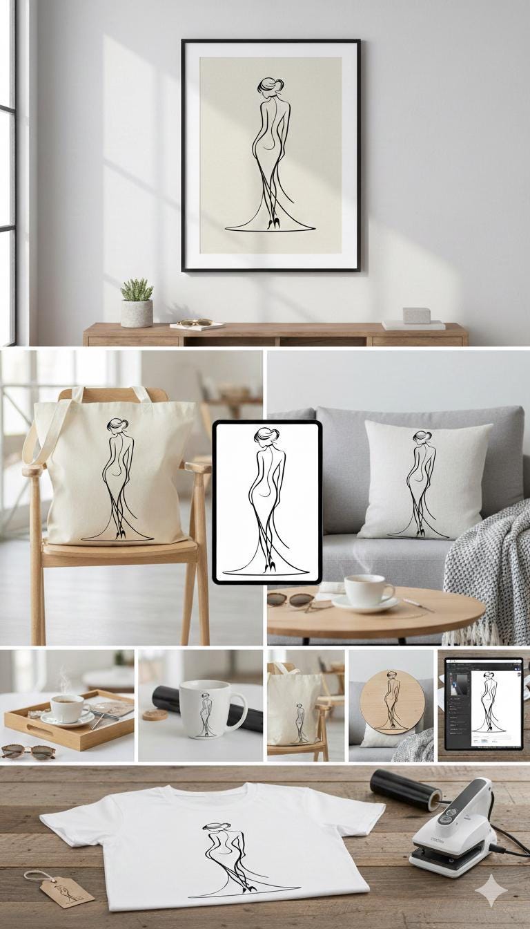 Vector Line Lady Line Art Lady – Vector Graphic in DXF, SVG & PNG Format – Digital ...