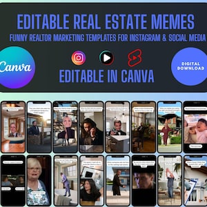 Meme immobiliari per Canva / Modelli divertenti per agenti immobiliari per Instagram e social media