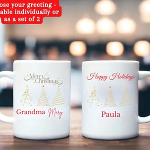 Personalized Christmas Mug With Name, Custom Holiday Coffee Cup, Merry Christmas Gift, Xmas Tree Mug, Hot Chocolate Mug, Secret Santa Gift