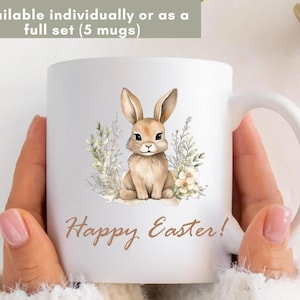 Easter Bunny Mug – Cute Watercolor Rabbit Cup – Happy Easter Gift Idea – Spring Farmhouse Decor – Adorable Coffee Mug for Her or Kids