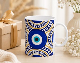 Evil Eye Mug Gift, Protection Coffee Cup, Spiritual Gift for Her, Blue Evil Eye Decor, Housewarming Gift, Good Energy Mug