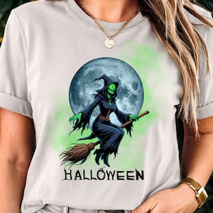 Evil Witch Shirt, Flying Witch Tee, Wicked Witch Print, Halloween Witch Shirt, Dark Magic Tee, Scary Witch Shirt, Halloween T-Shirt