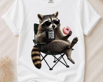 Funny Raccoon PNG, Coffee Lover Raccoon PNG, Cute Trash Panda Clipart, Funny Animal PNG, Sublimation Design, Transparent Background