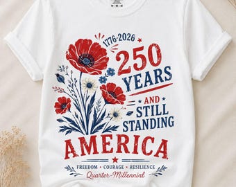 250 Years America PNG, Quarter Millennial PNG, Patriotic Floral Print, USA 250 Anniversary, America 1776-2026 Sublimation