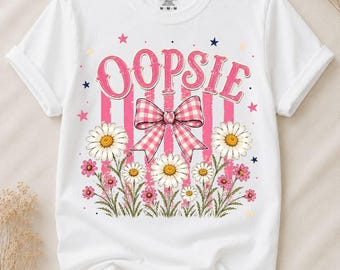 Oopsie Daisy Png, Coquette Bow Png, Pink Floral Png, Summer Wildflower Png, Cute Daisy Png, Sublimation Png, Dtf Print Design